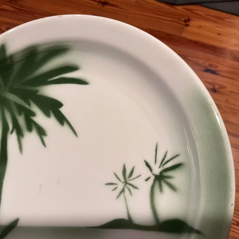 Vintage Jackson Vitrified China Palm Tree Bread Plate Green Airbrushed 7.25